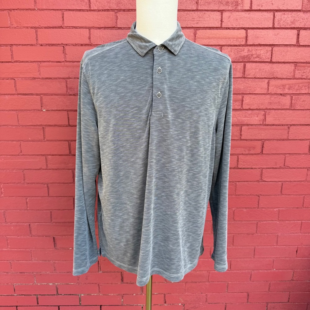 Tommy Bahama Long Sleeve Polo Shirt Gray Cotton Blend Mens Size Large Golf Beach